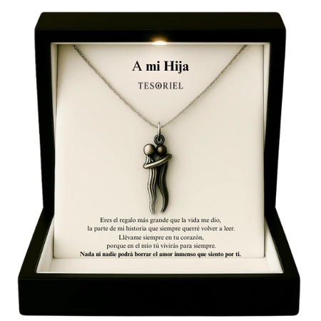 Colgante Abrazo Eterno Plata-Negro Para Mi Hija (Con Carta Dedicatoria a Escoger)