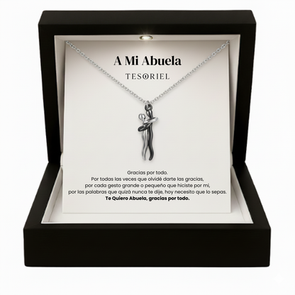 Colgante Abrazo Eterno Plata-Negro Para Mi Madre/Abuela (Con Carta Dedicatoria a Escoger)