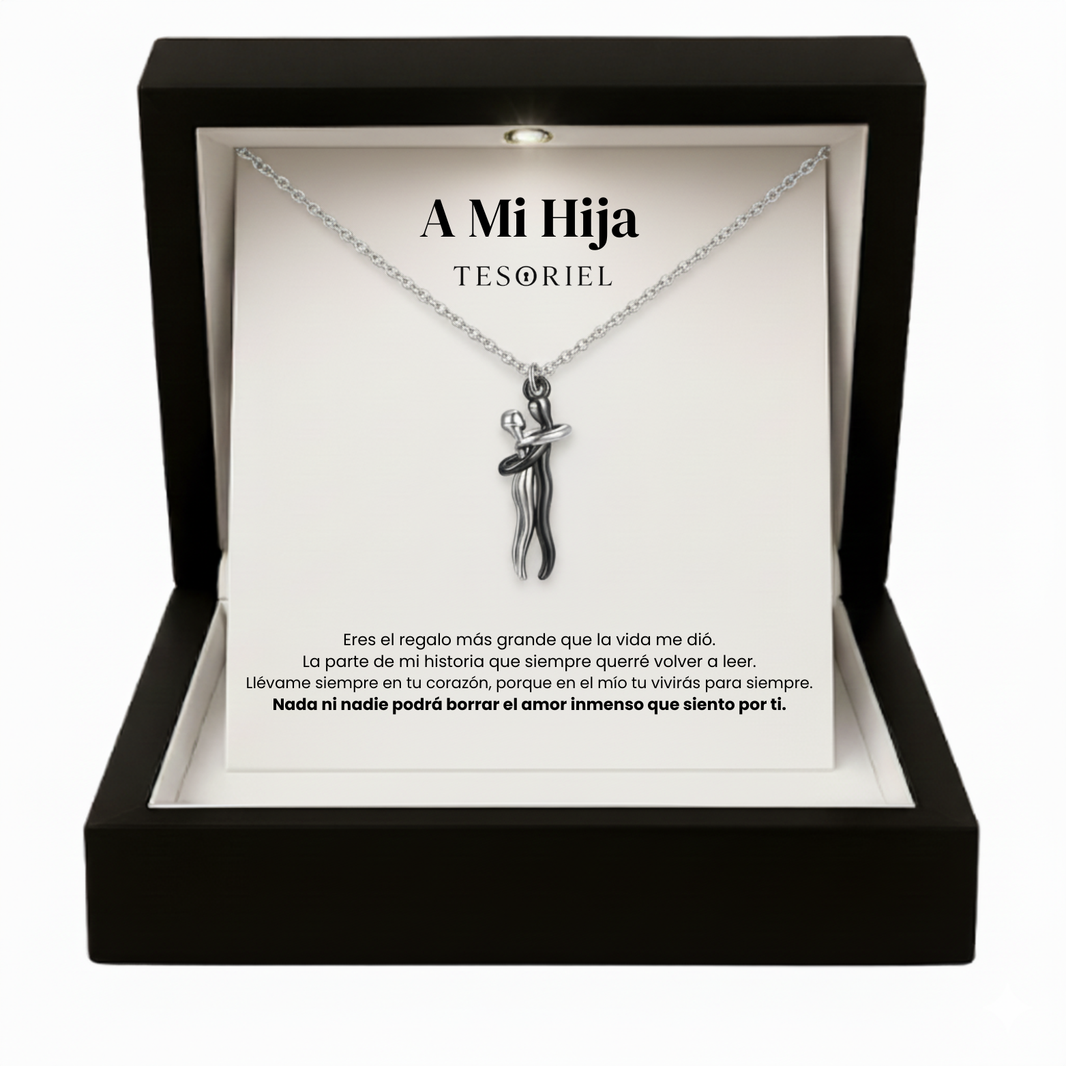 Colgante Abrazo Eterno Plata-Negro Para Mi Hija (Con Carta Dedicatoria a Escoger)