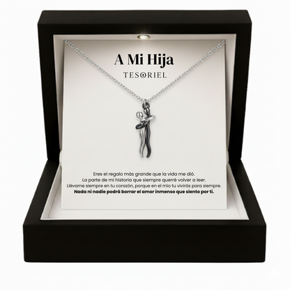 Colgante Abrazo Eterno Plata-Negro Para Mi Hija (Con Carta Dedicatoria a Escoger)
