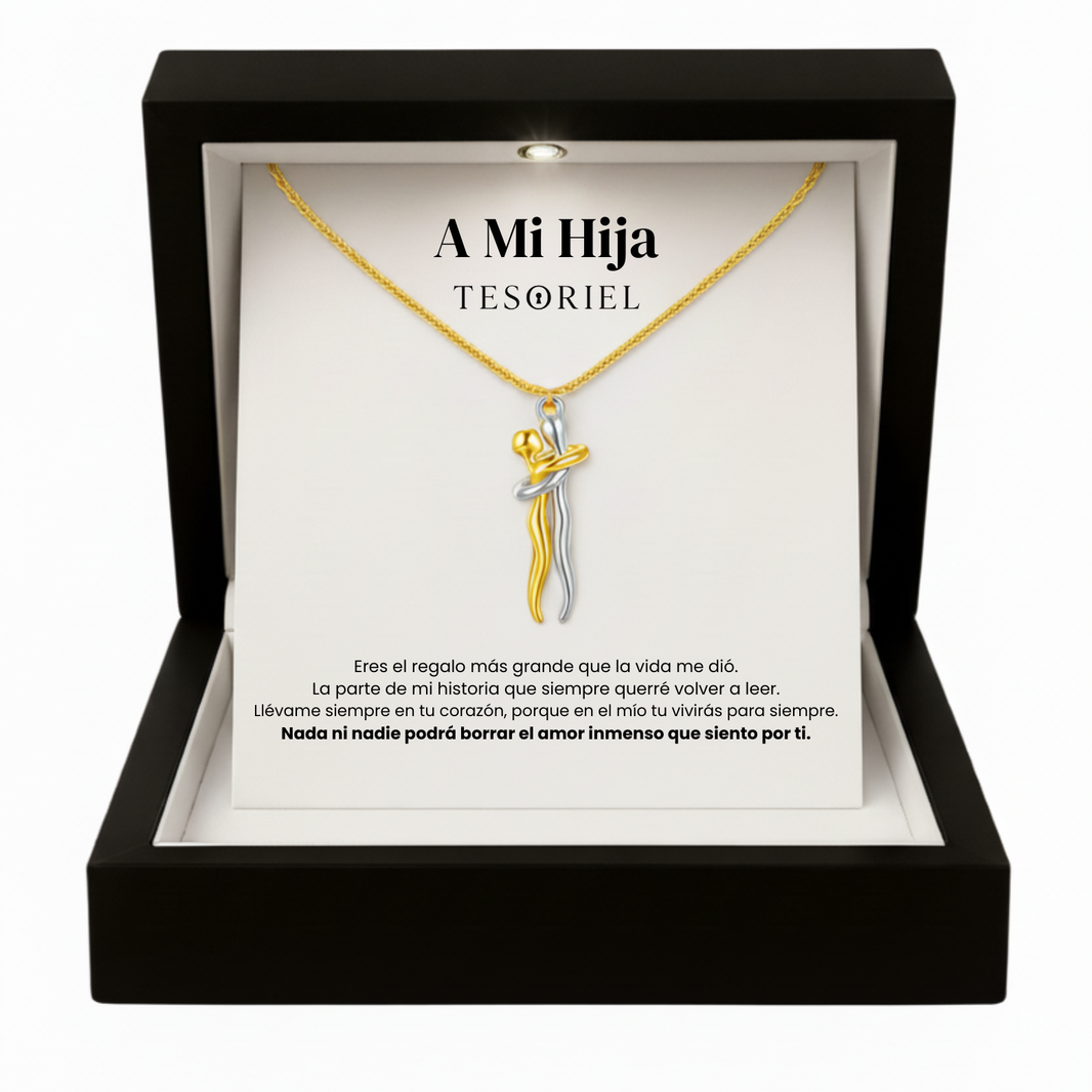 Colgante Abrazo Eterno Oro-Plata Para Mi Hija (Con Carta Dedicatoria a Escoger)