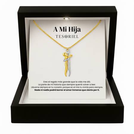 Colgante Abrazo Eterno Oro-Plata Para Mi Hija (Con Carta Dedicatoria a Escoger)