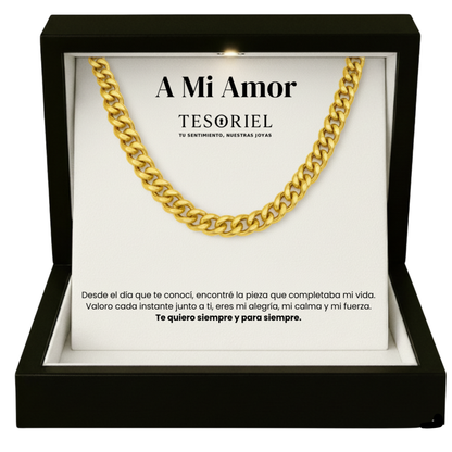 Cadena Cubana Dorada con Cartas Especiales A Mi Amor - Tesoriel