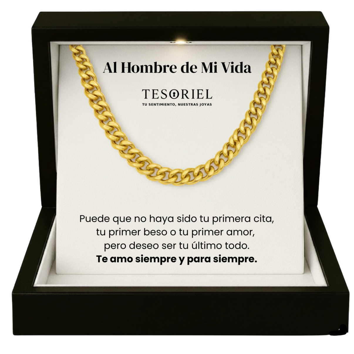Cadena Cubana Dorada con Cartas Especiales Al Hombre de Mi Vida - Tesoriel