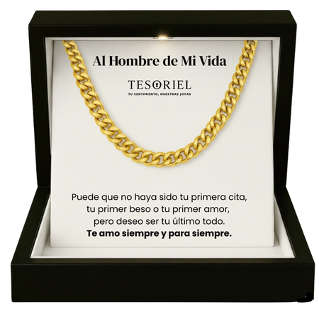 Cadena Cubana Dorada con Cartas Especiales Al Hombre de Mi Vida - Tesoriel