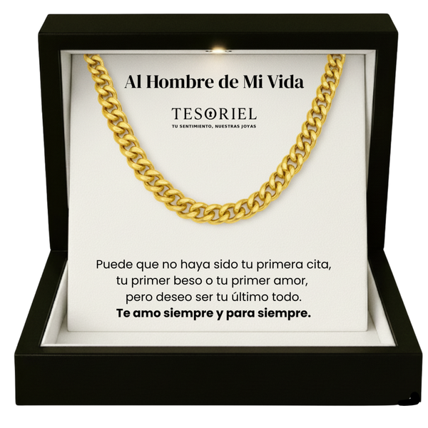 Cadena Cubana Dorada con Cartas Especiales Al Hombre de Mi Vida - Tesoriel