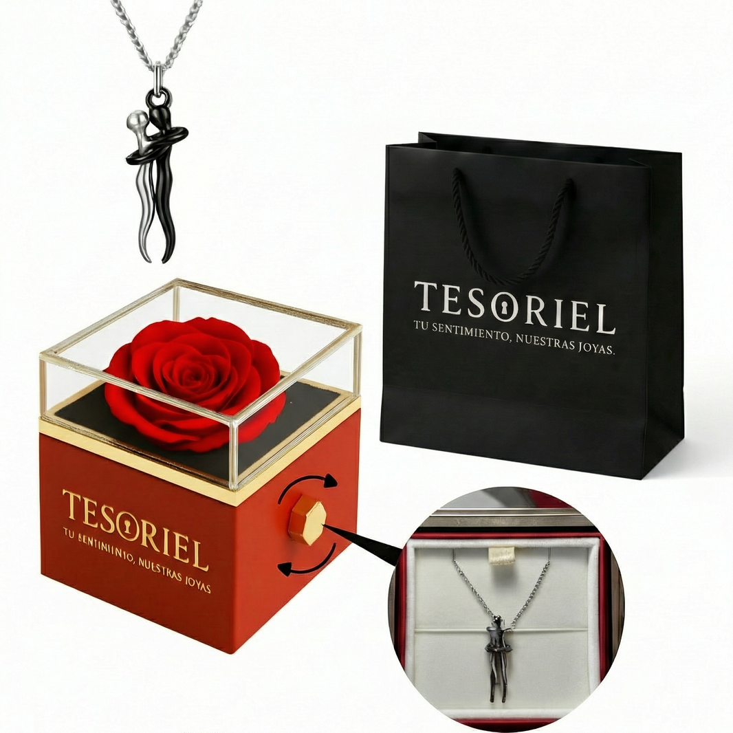  Caja de Rosa Eterna con Collar Abrazo Eterno Personalizable - Tesoriel