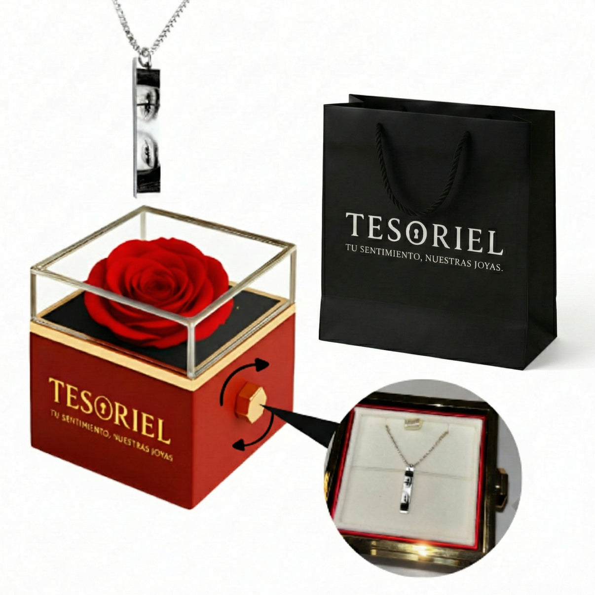 Caja de Rosa Eterna con Collar Ojos Personalizable - Tesoriel