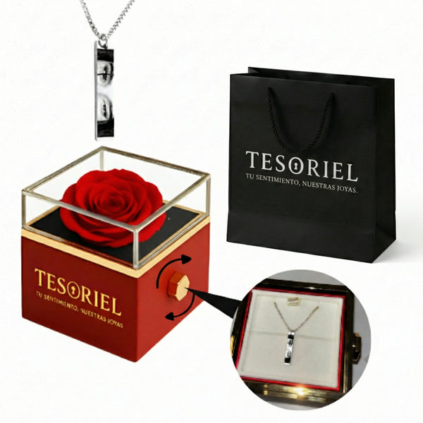 Caja de Rosa Eterna con Collar Ojos Personalizable - Tesoriel
