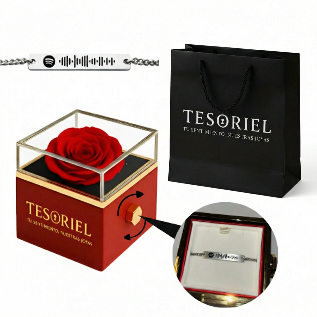 Caja de Rosa Eterna con Pulsera Spotify Personalizable - Tesoriel