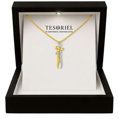 Colgante Abrazo Eterno Plata-Dorado con Cartas Especiales A Mano - Tesoriel