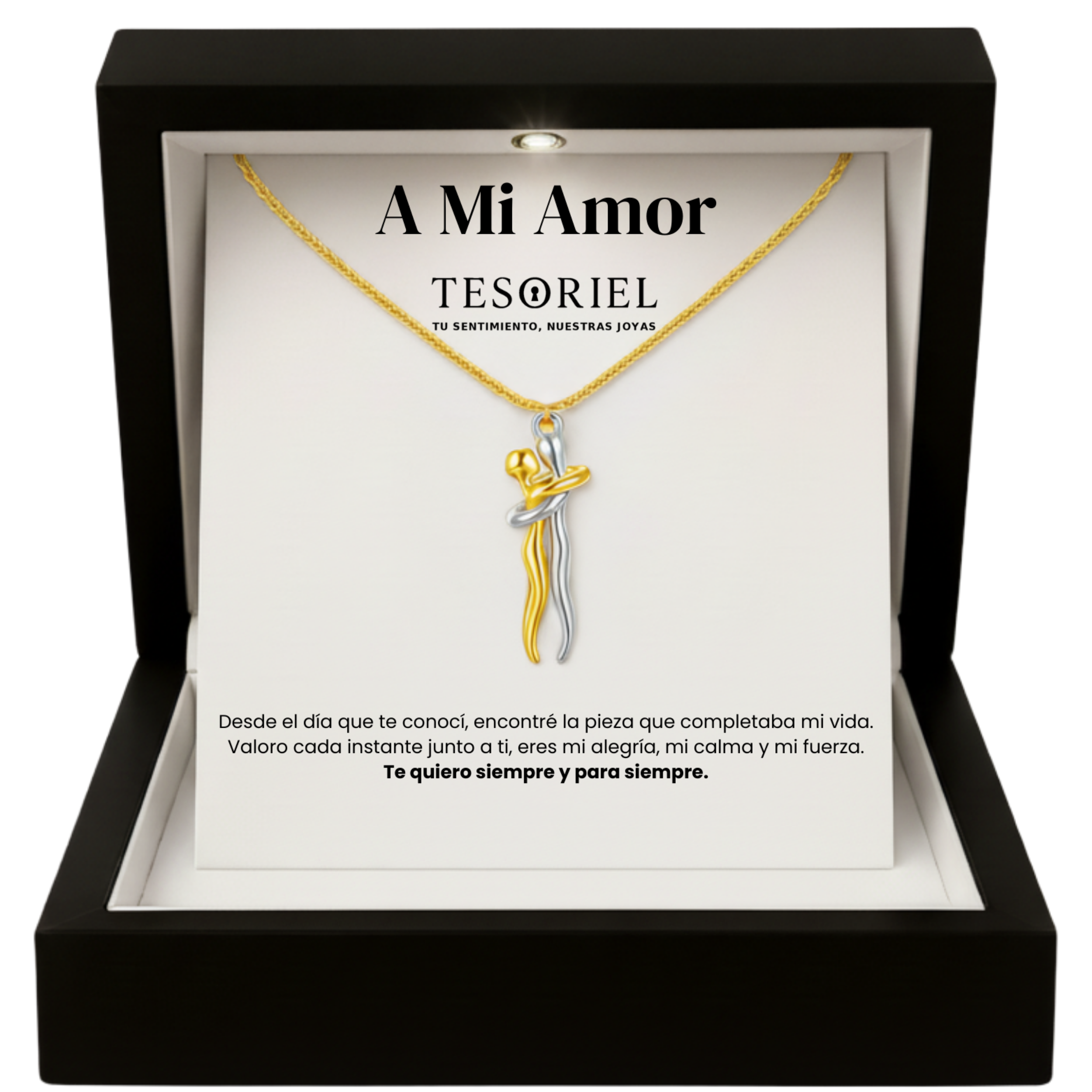 Colgante Abrazo Eterno Plata-Dorado con Cartas Especiales A Mi Amor - Tesoriel