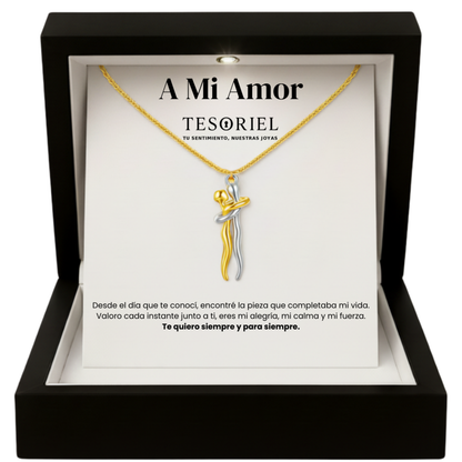 Colgante Abrazo Eterno Plata-Dorado con Cartas Especiales A Mi Amor - Tesoriel