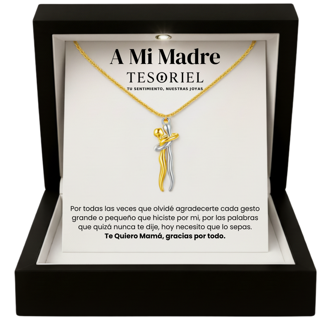 Colgante Abrazo Eterno Plata-Dorado con Cartas Especiales A Mi Madre - Tesoriel