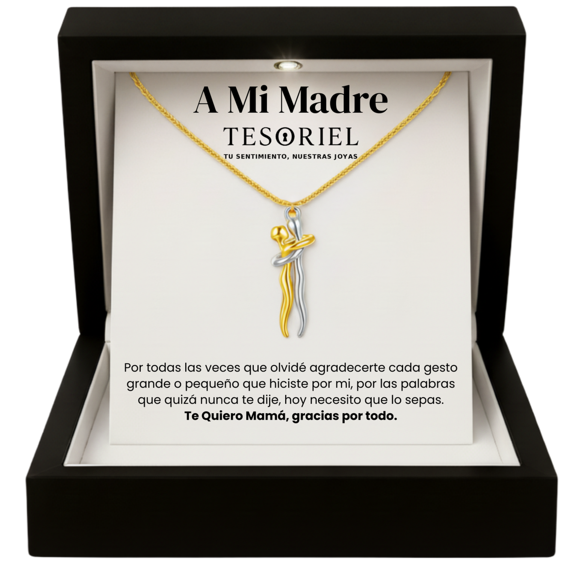 Colgante Abrazo Eterno Plata-Dorado con Cartas Especiales A Mi Madre - Tesoriel