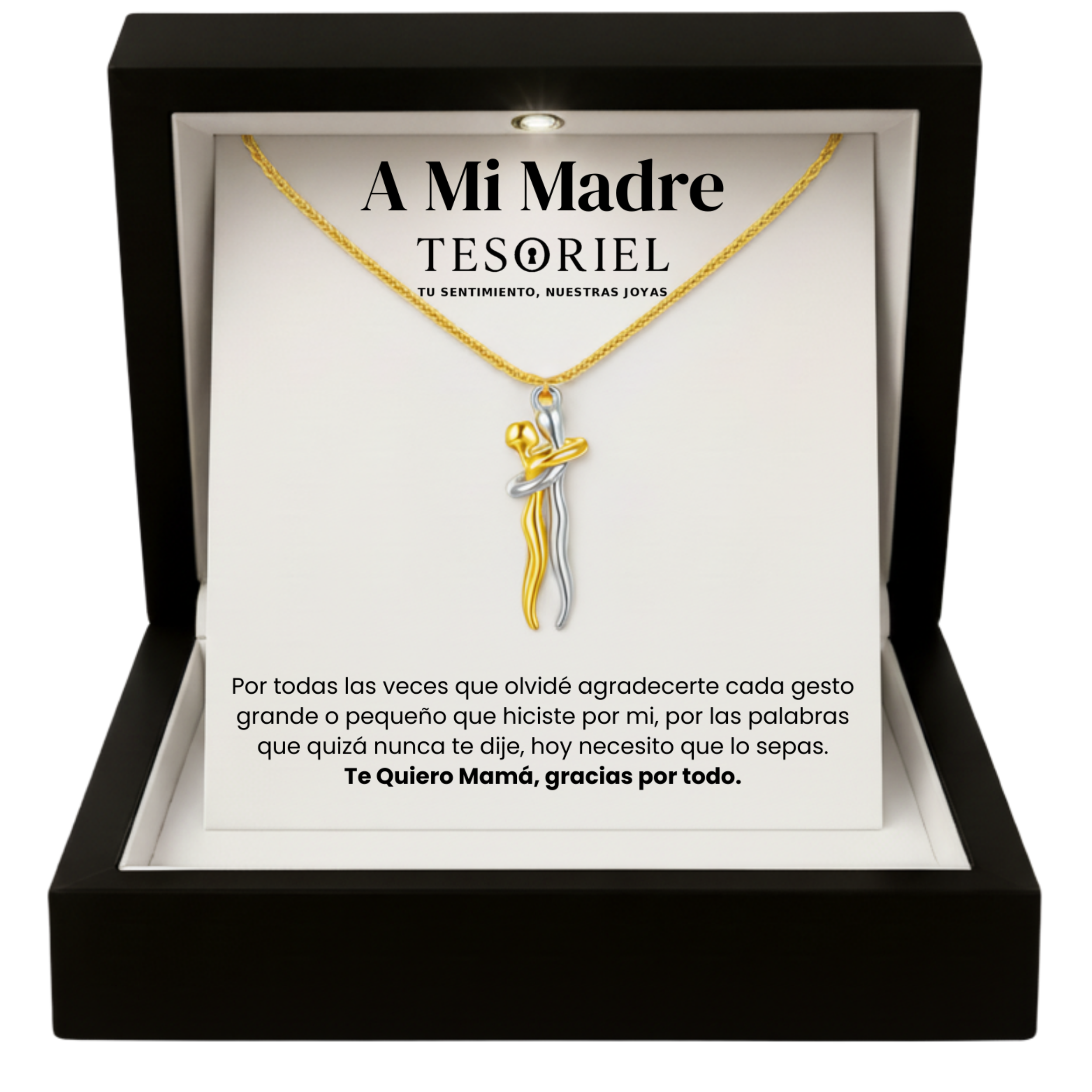 Colgante Abrazo Eterno Plata-Dorado con Cartas Especiales A Mi Madre - Tesoriel