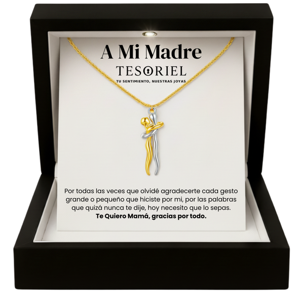 Colgante Abrazo Eterno Plata-Dorado con Cartas Especiales A Mi Madre - Tesoriel