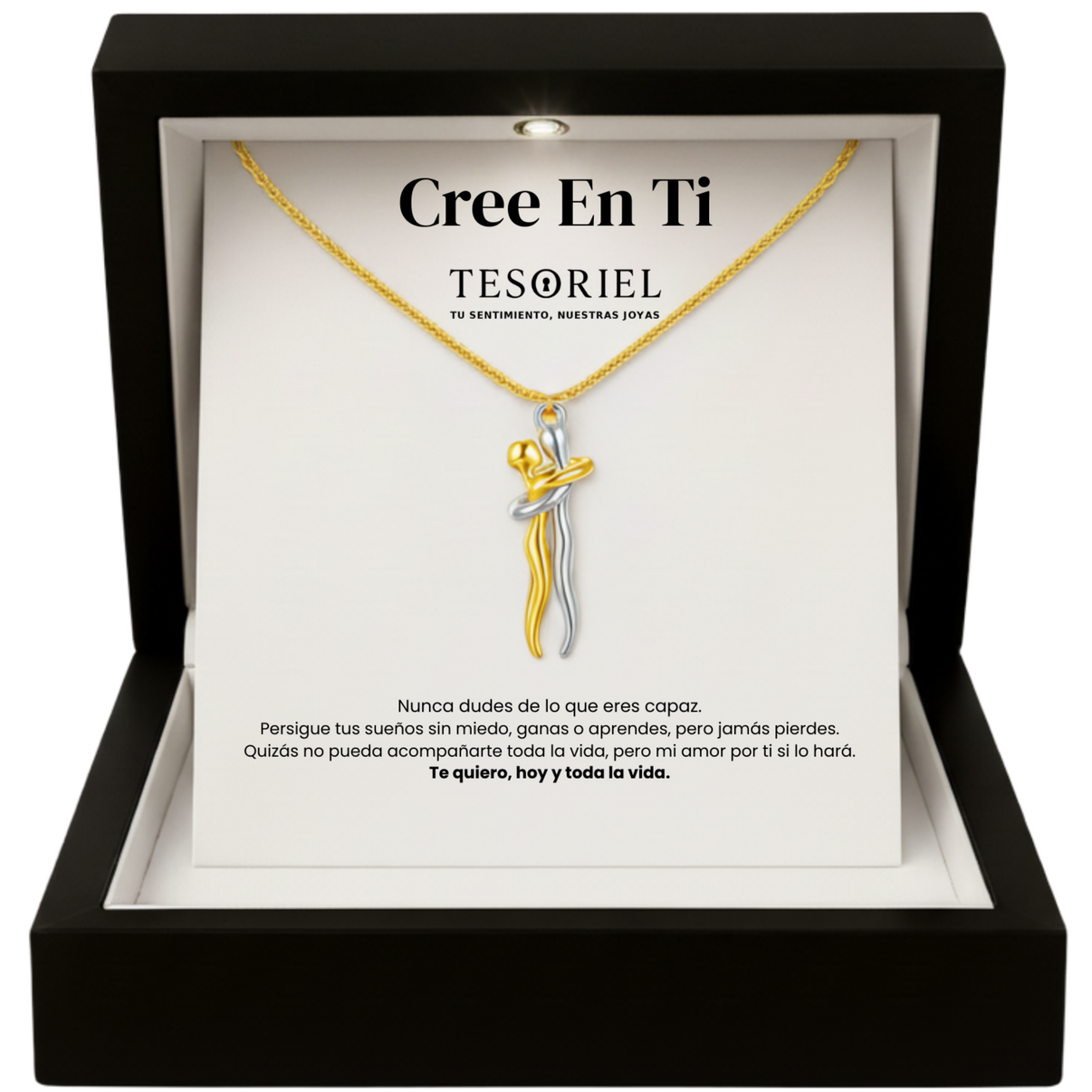 Colgante Abrazo Eterno Plata-Dorado con Cartas Especiales Cree En Ti - Tesoriel