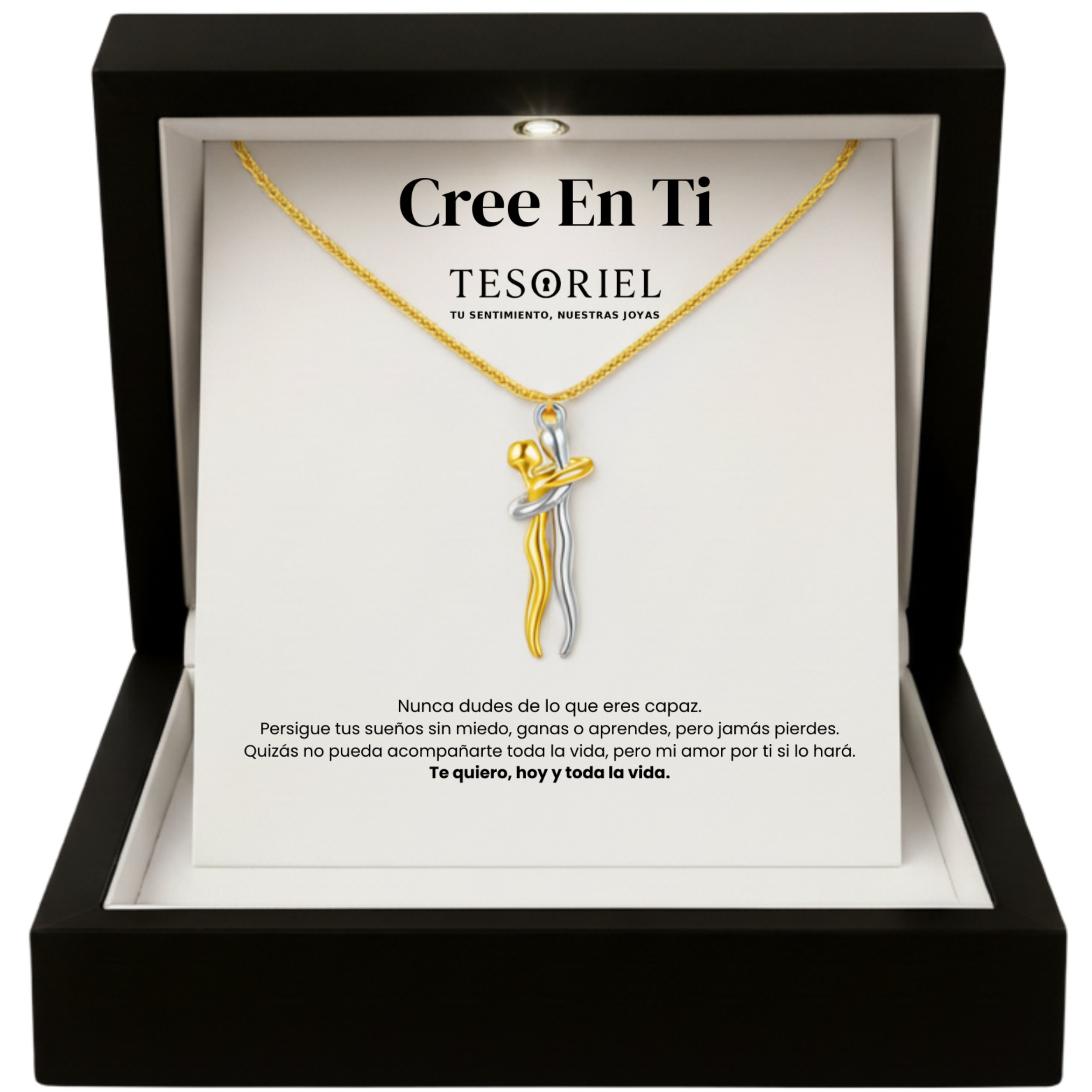 Colgante Abrazo Eterno Plata-Dorado con Cartas Especiales Cree En Ti - Tesoriel