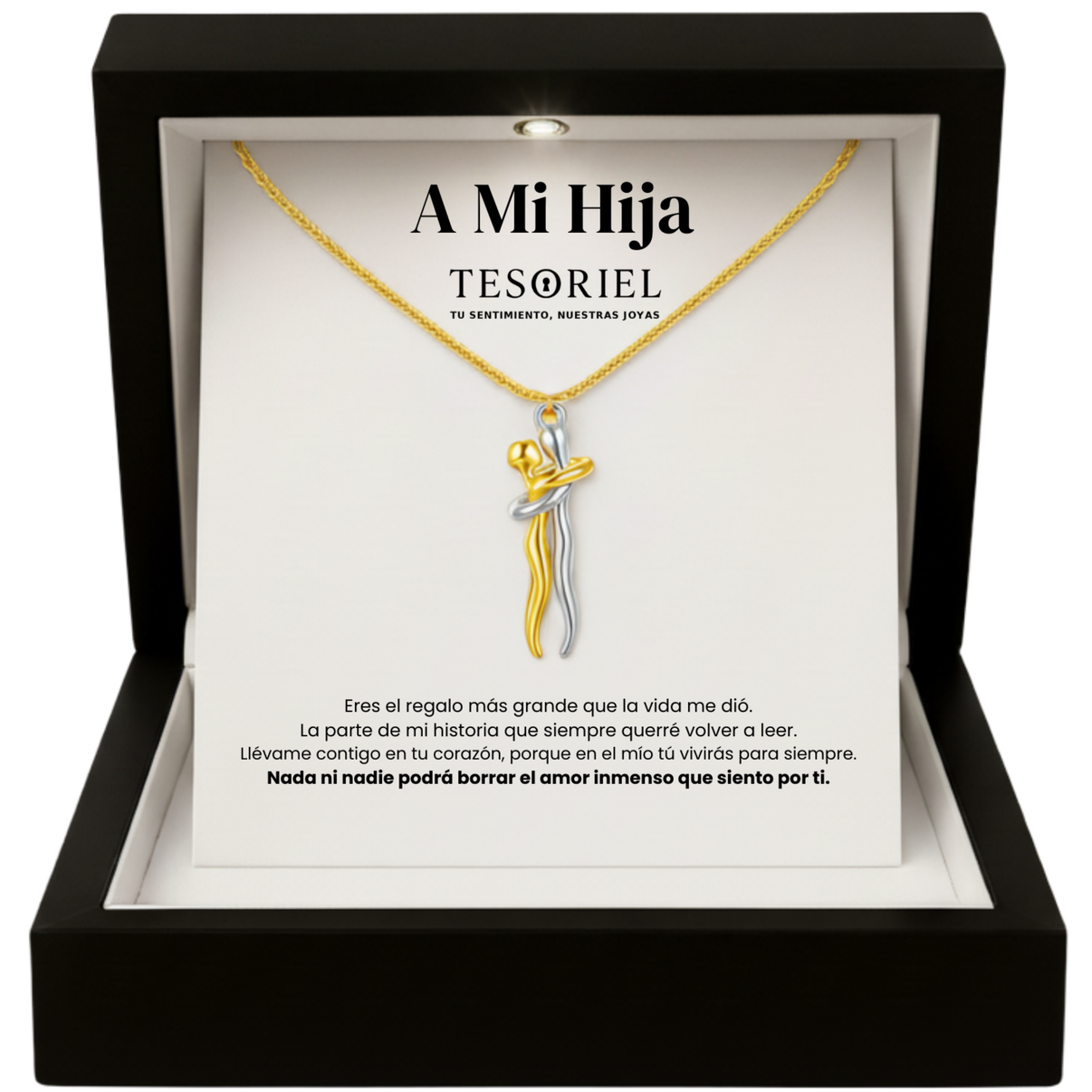 Colgante Abrazo Eterno Plata-Dorado con Cartas Especiales Para Mi Hija - Tesoriel