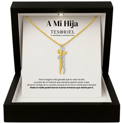 Colgante Abrazo Eterno Plata-Dorado con Cartas Especiales Para Mi Hija - Tesoriel