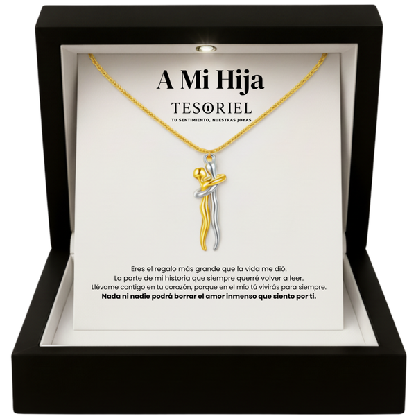 Colgante Abrazo Eterno Plata-Dorado con Cartas Especiales Para Mi Hija - Tesoriel