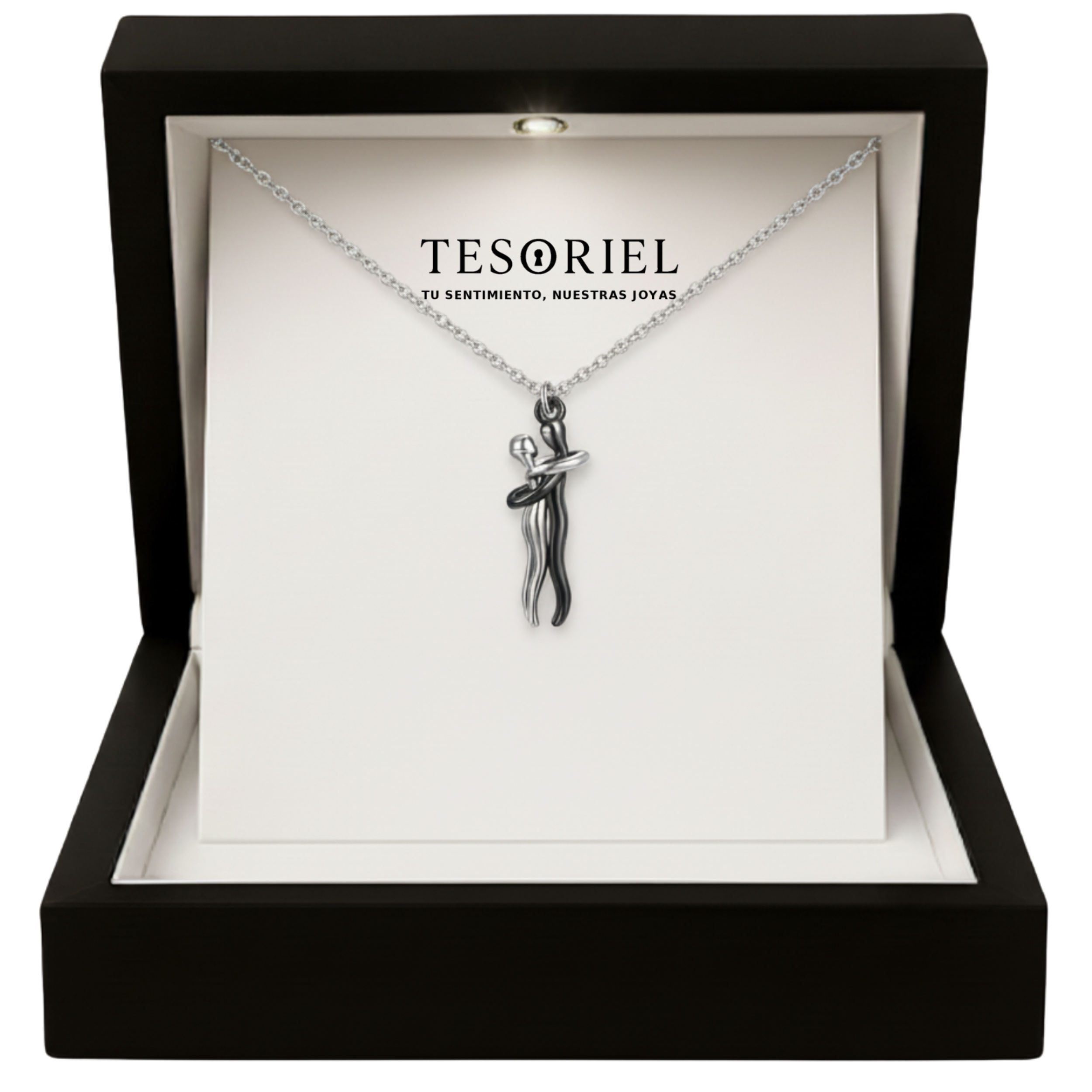 Colgante Abrazo Eterno Plata-Negro con Cartas Especiales A Mano - Tesoriel