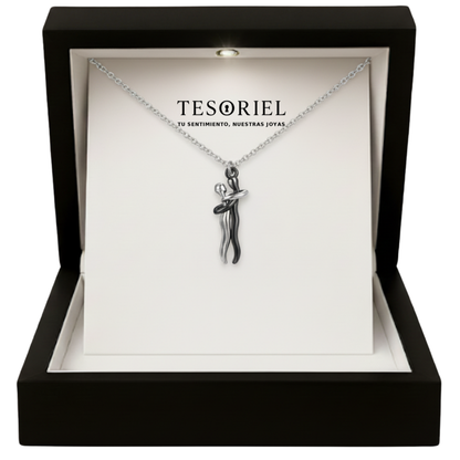 Colgante Abrazo Eterno Plata-Negro con Cartas Especiales A Mano - Tesoriel