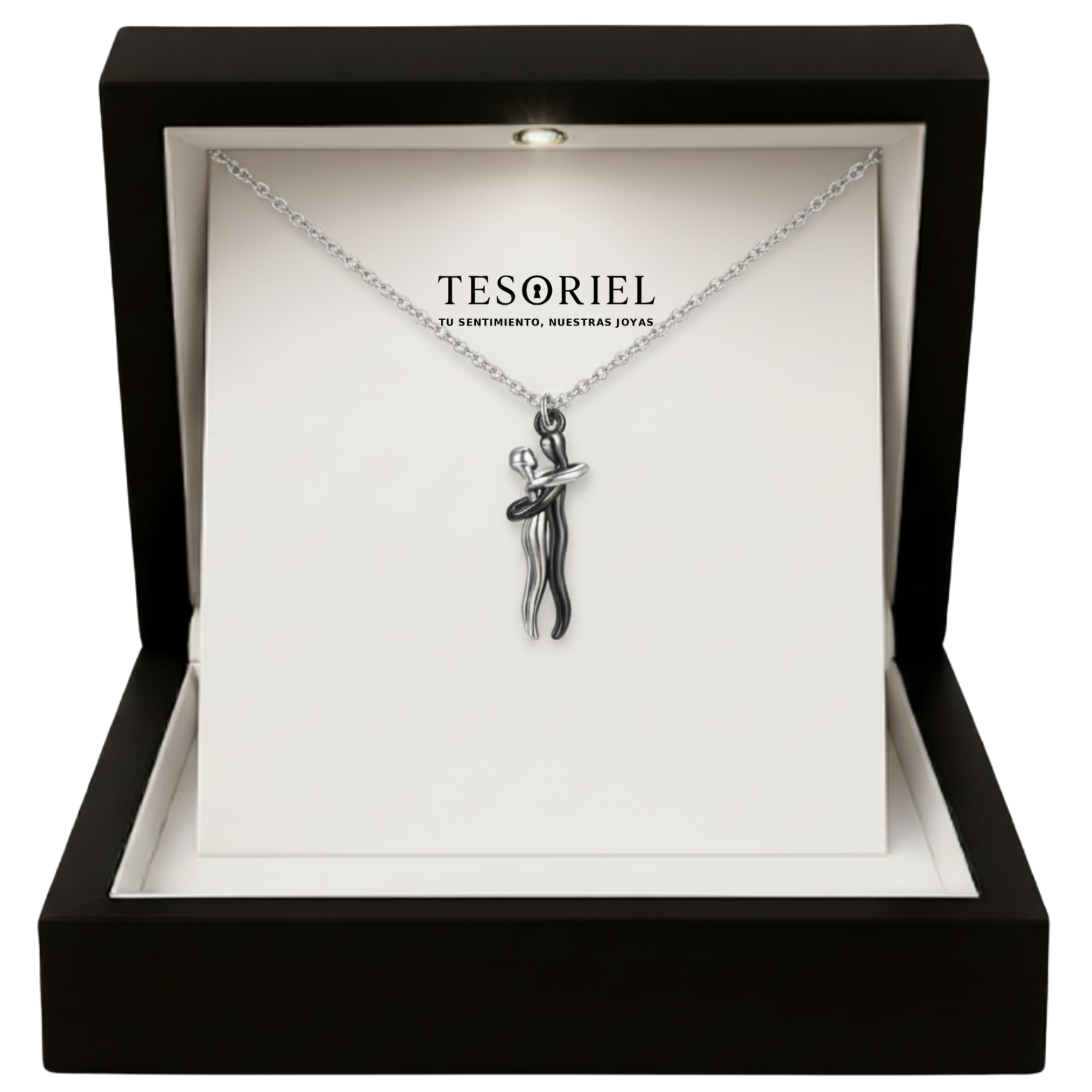 Colgante Abrazo Eterno Plata-Negro con Cartas Especiales A Mano - Tesoriel