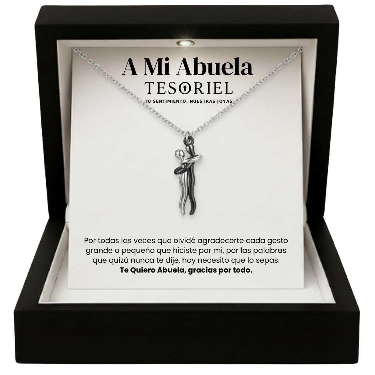 Colgante Abrazo Eterno Plata-Negro con Cartas Especiales A Mi Abuela - Tesoriel