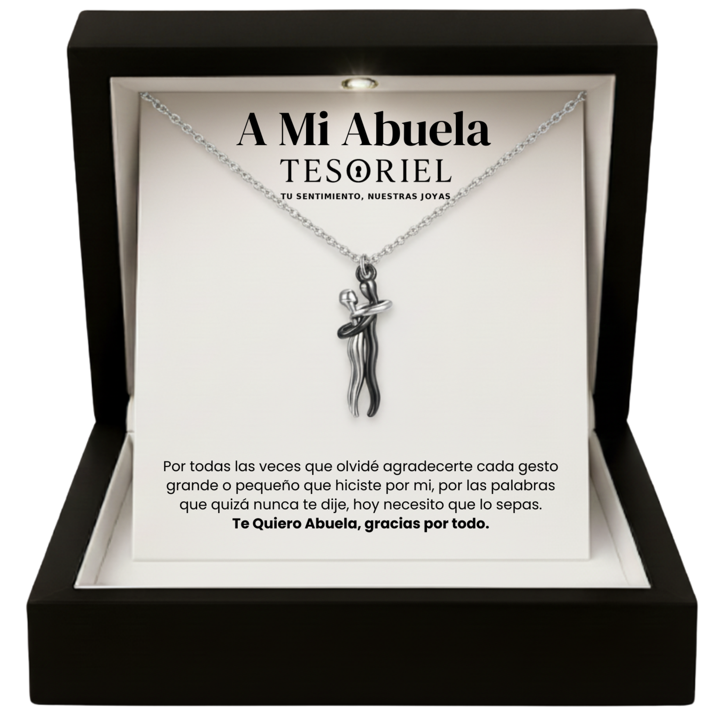 Colgante Abrazo Eterno Plata-Negro con Cartas Especiales A Mi Abuela - Tesoriel