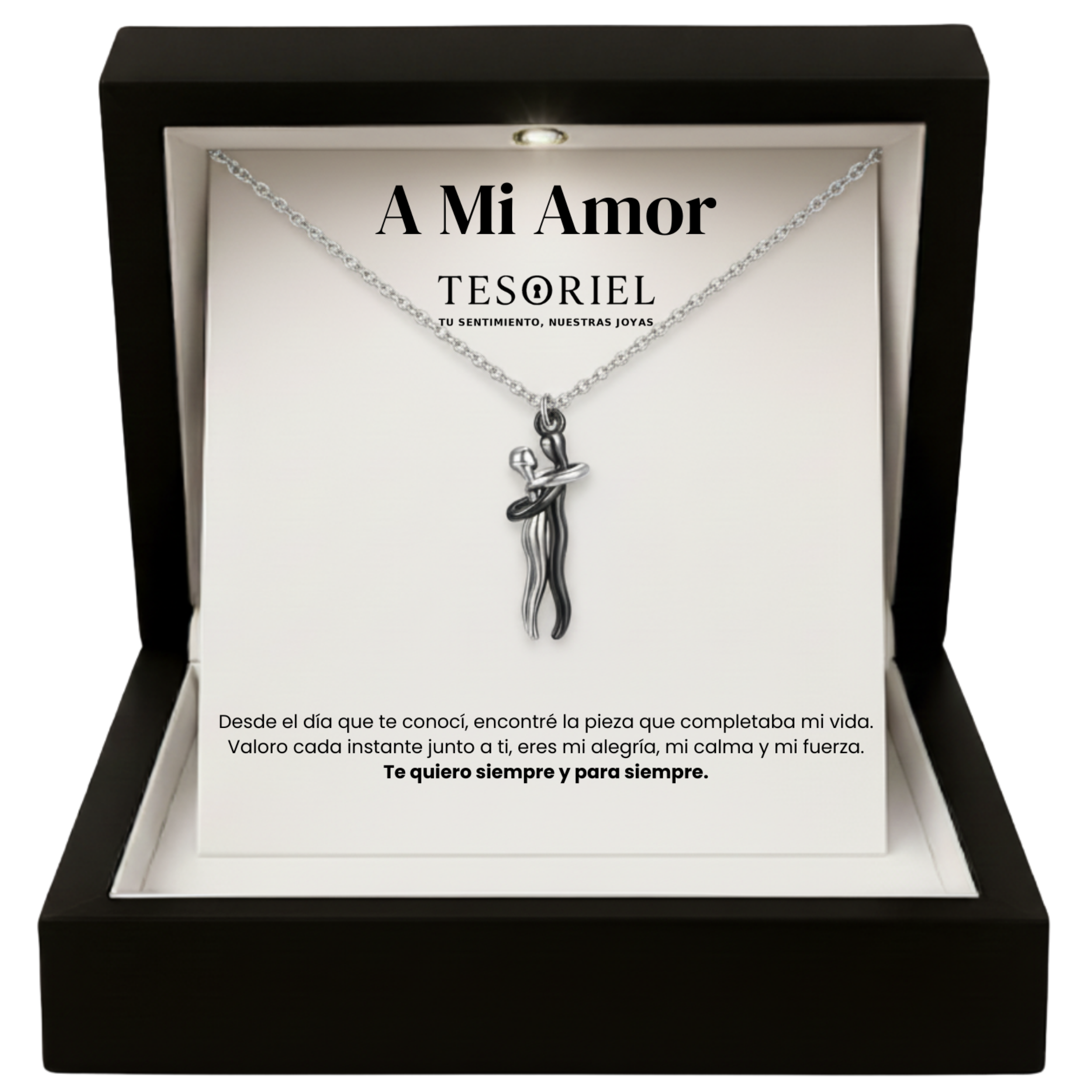 Colgante Abrazo Eterno Plata-Negro con Cartas Especiales A Mi Amor - Tesoriel