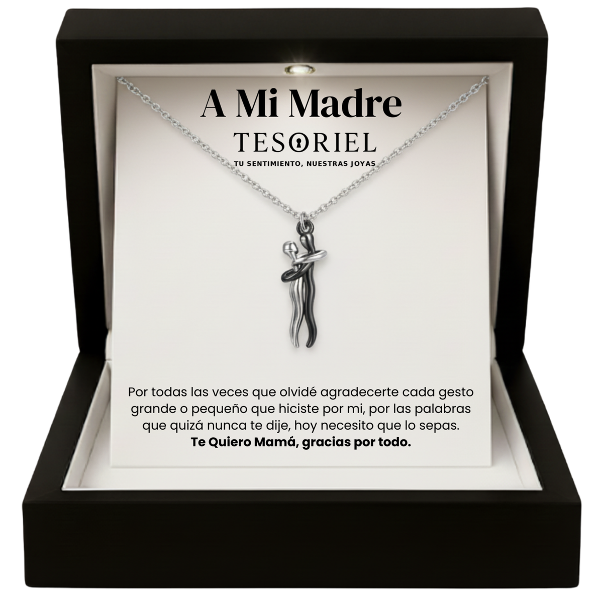 Colgante Abrazo Eterno Plata-Negro con Cartas Especiales A Mi Madre - Tesoriel