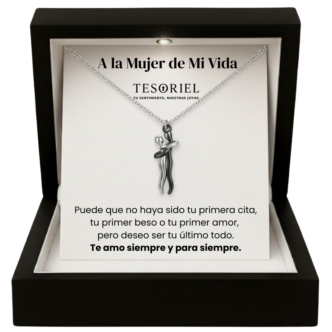 Colgante Abrazo Eterno Plata-Negro con Cartas Especiales A la Mujer de Mi Vida - Tesoriel