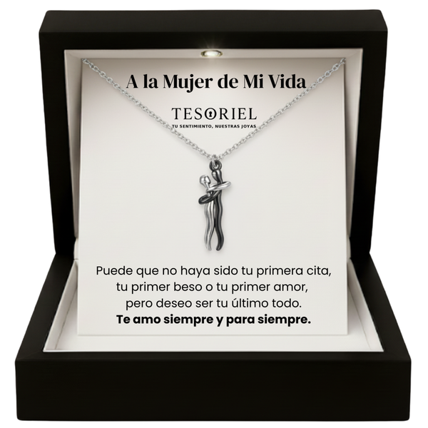 Colgante Abrazo Eterno Plata-Negro con Cartas Especiales A la Mujer de Mi Vida - Tesoriel