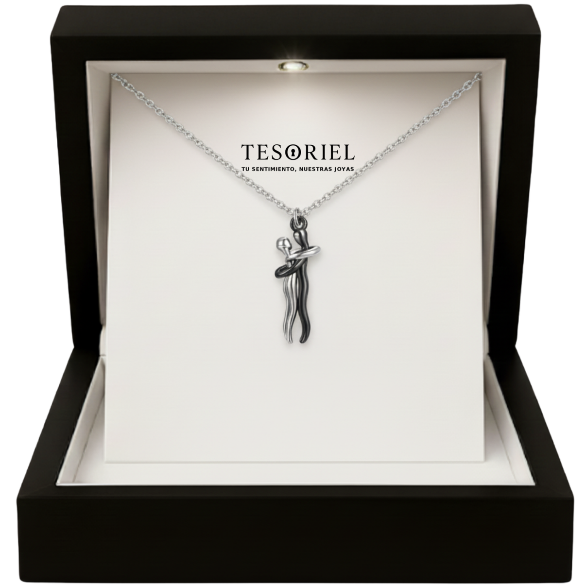 Colgante Abrazo Eterno Plata/Negro con Cartas Especiales A Mano - Tesoriel
