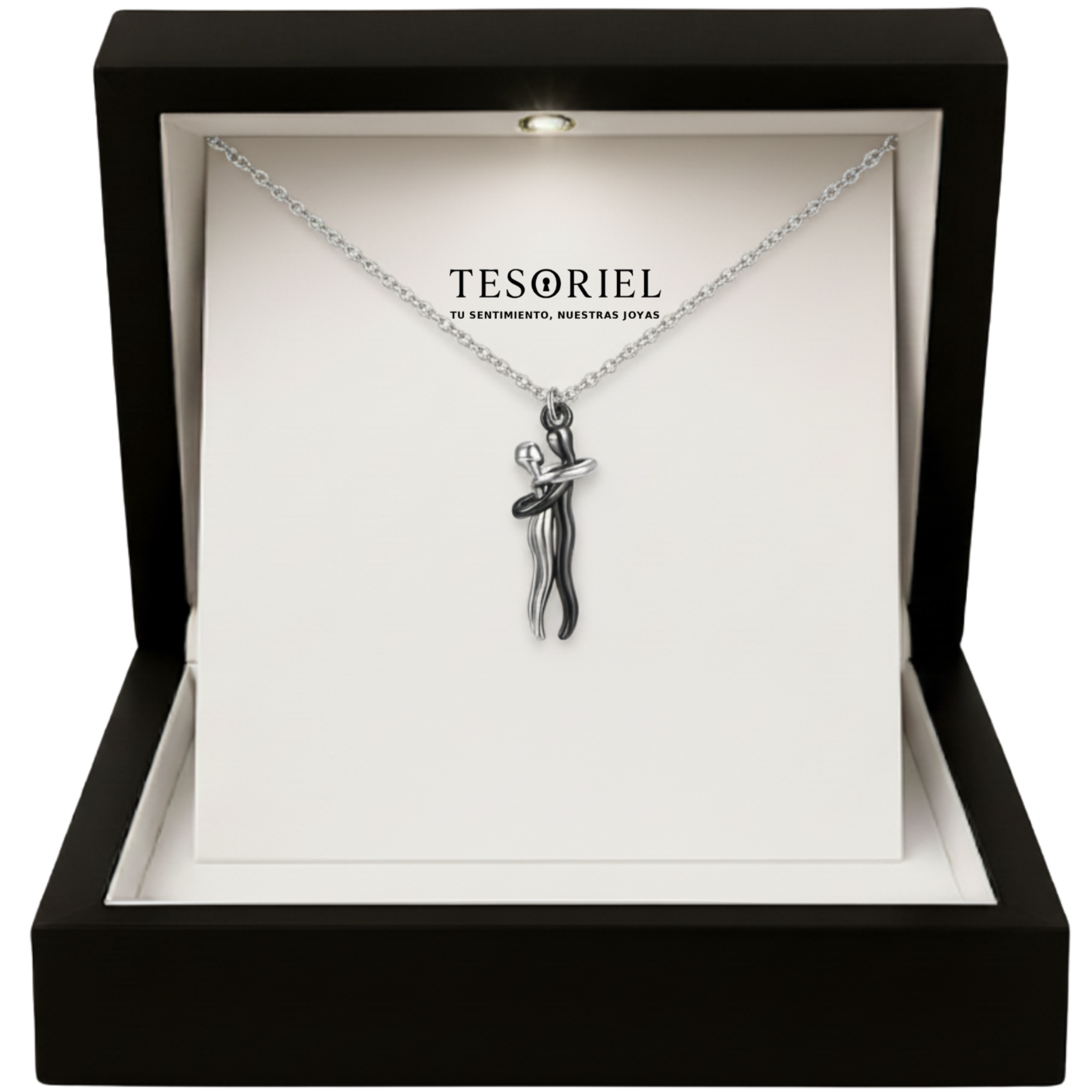 Colgante Abrazo Eterno Plata/Negro con Cartas Especiales A Mano - Tesoriel