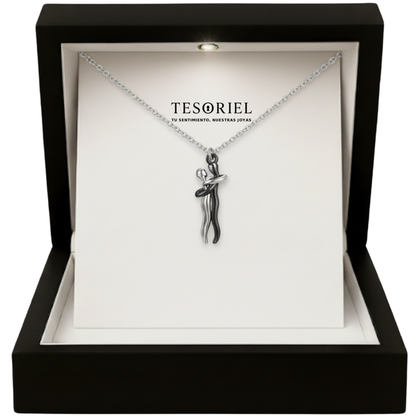 Colgante Abrazo Eterno Plata/Negro con Cartas Especiales A Mano - Tesoriel