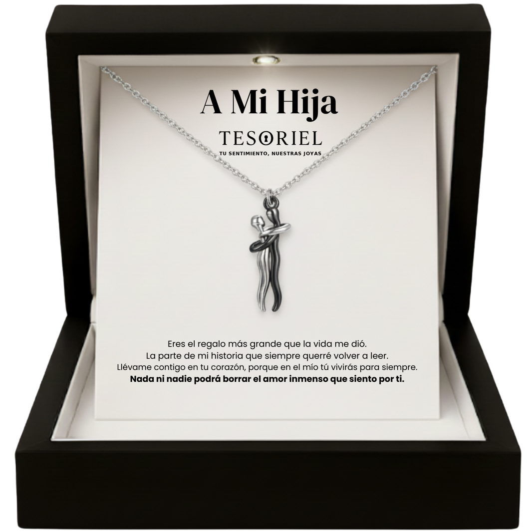 Colgante Abrazo Eterno Plata/Negro con Cartas Especiales Para Mi Hija - Tesoriel