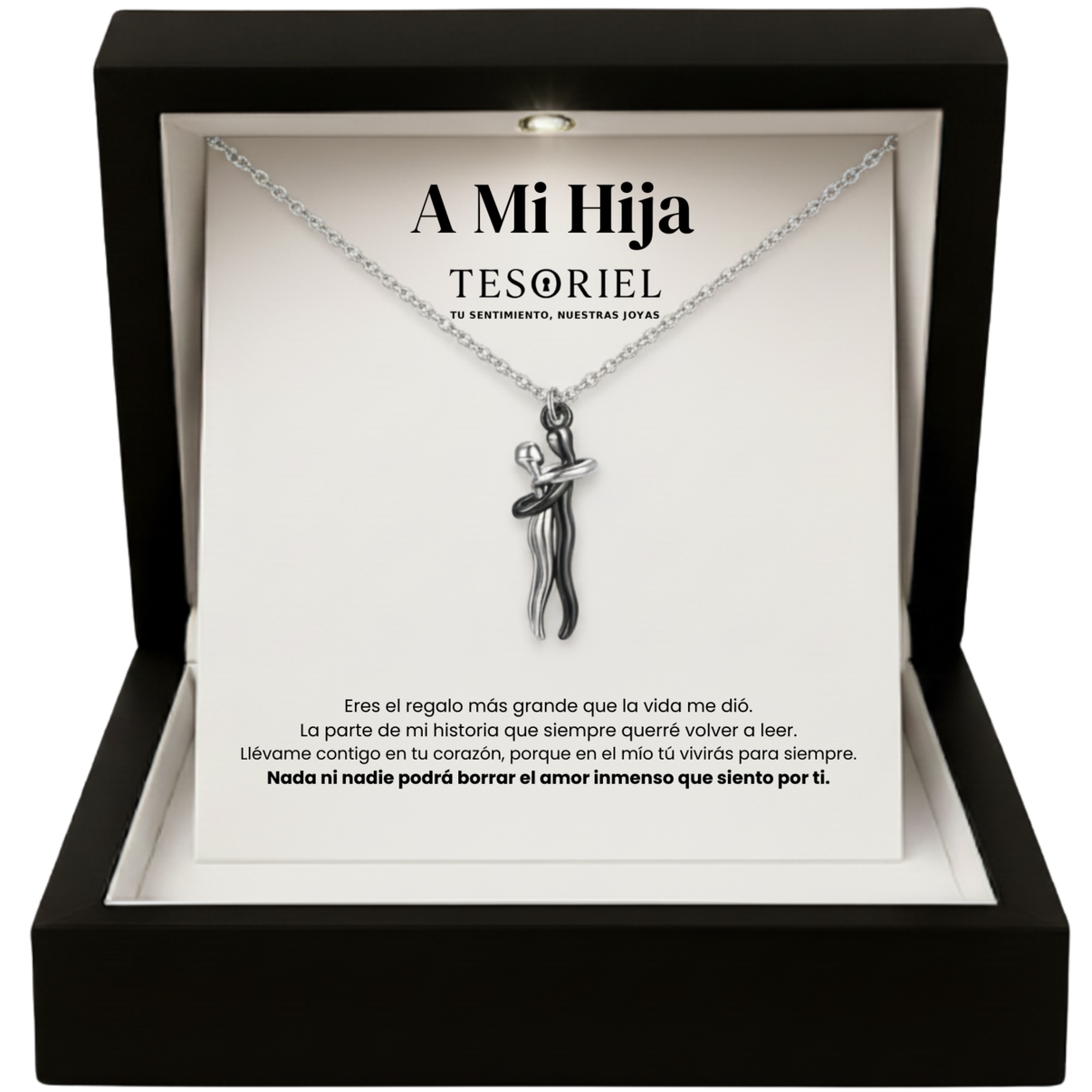 Colgante Abrazo Eterno Plata/Negro con Cartas Especiales Para Mi Hija - Tesoriel