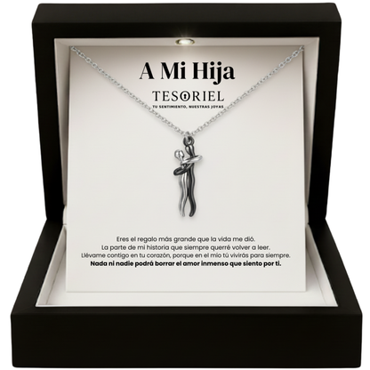 Colgante Abrazo Eterno Plata/Negro con Cartas Especiales Para Mi Hija - Tesoriel