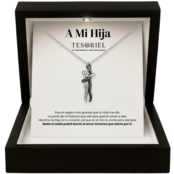 Colgante Abrazo Eterno Plata/Negro con Cartas Especiales Para Mi Hija - Tesoriel
