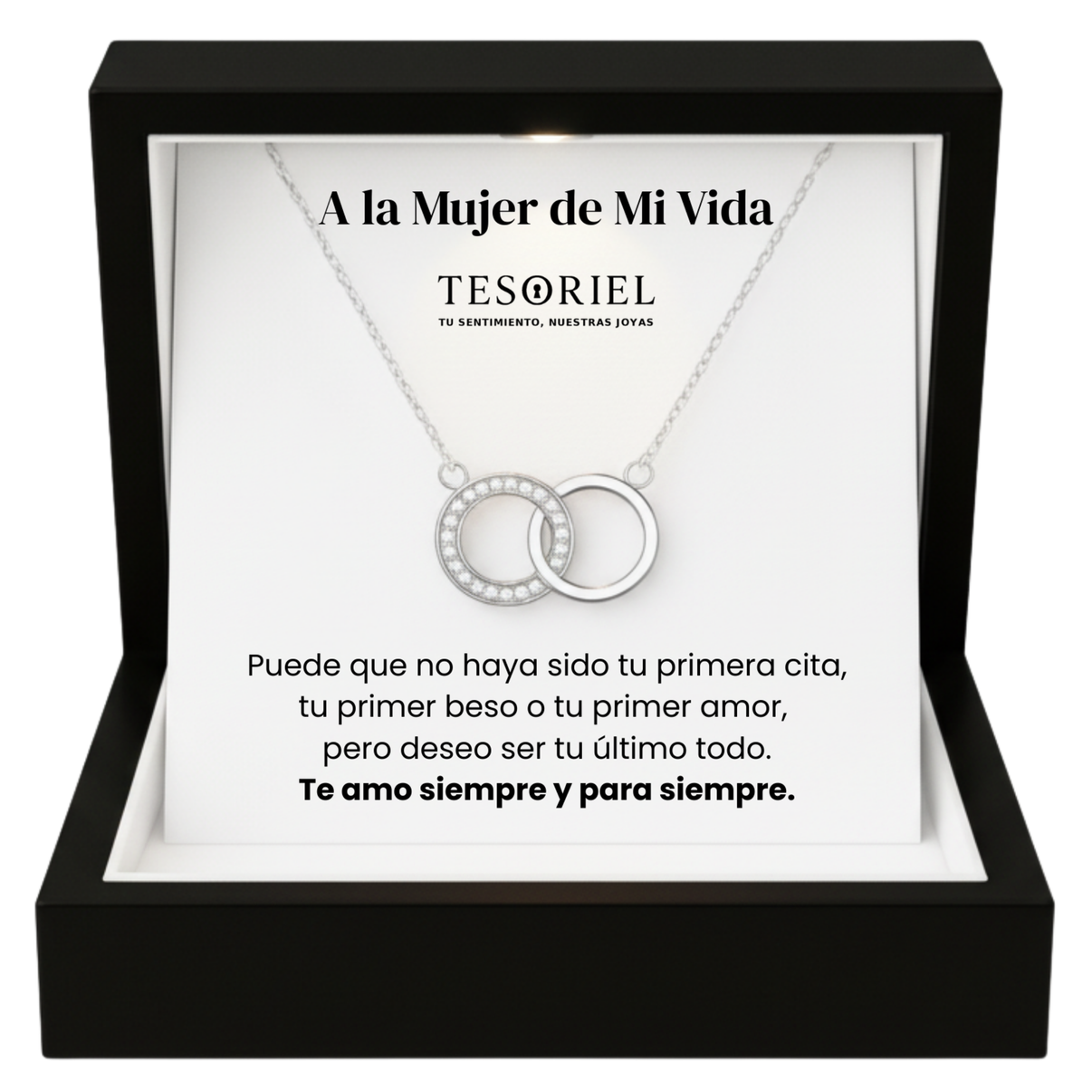 Colgante Aros Entrelazados con Cartas Especiales A la Mujer de Mi Vida - Tesoriel