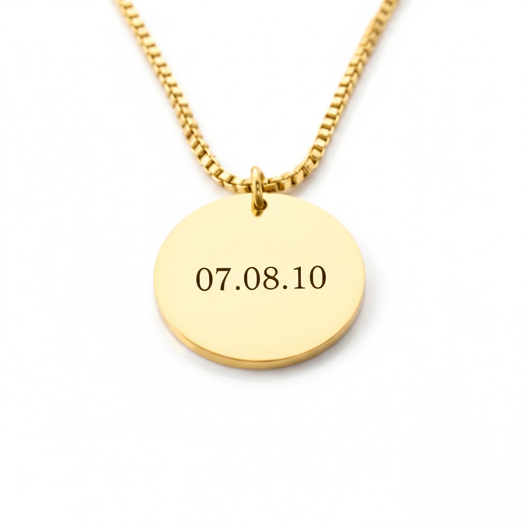 Colgante Circular Fecha Personalizable Dorado - Tesoriel