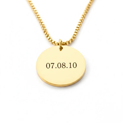 Colgante Circular Fecha Personalizable Dorado - Tesoriel