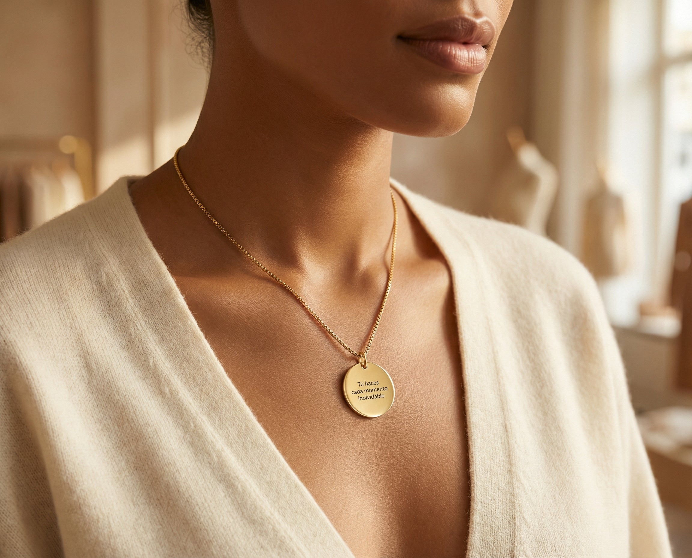 Colgante Circular Texto Personalizable Dorado - Tesoriel