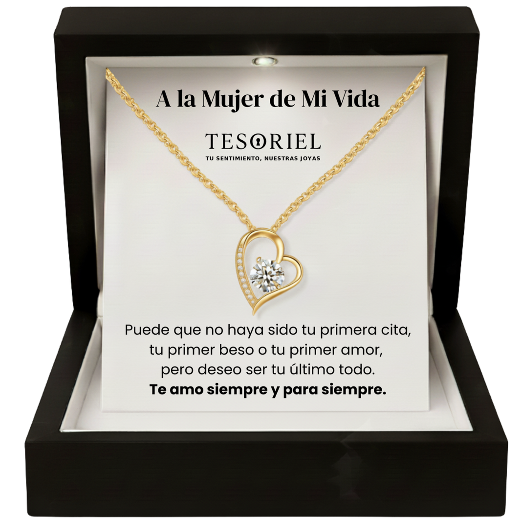 Colgante Corazón Eterno Dorado con Cartas Especiales A la Mujer de Mi Vida - Tesoriel