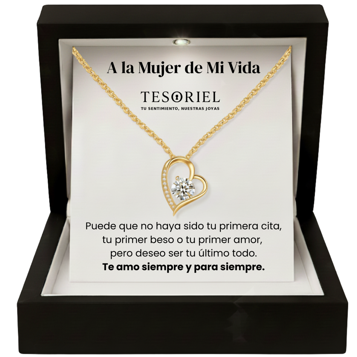 Colgante Corazón Eterno Dorado con Cartas Especiales A la Mujer de Mi Vida - Tesoriel