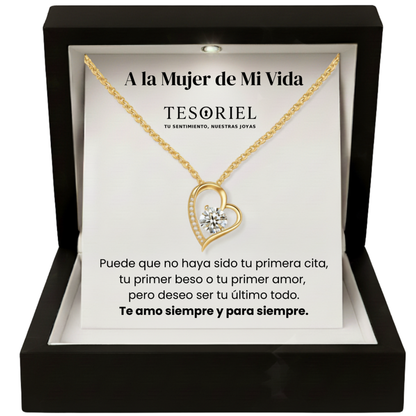 Colgante Corazón Eterno Dorado con Cartas Especiales A la Mujer de Mi Vida - Tesoriel