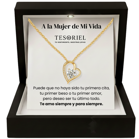 Colgante Corazón Eterno Dorado con Cartas Especiales A la Mujer de Mi Vida - Tesoriel